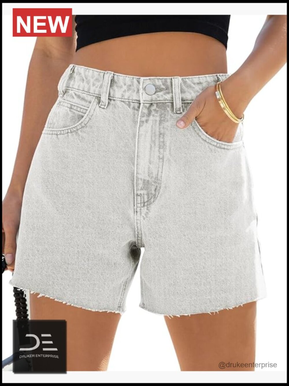 High Waisted Baggy Raw Hem Mom Jean Shorts Summer Stretchy Straight Leg Denim